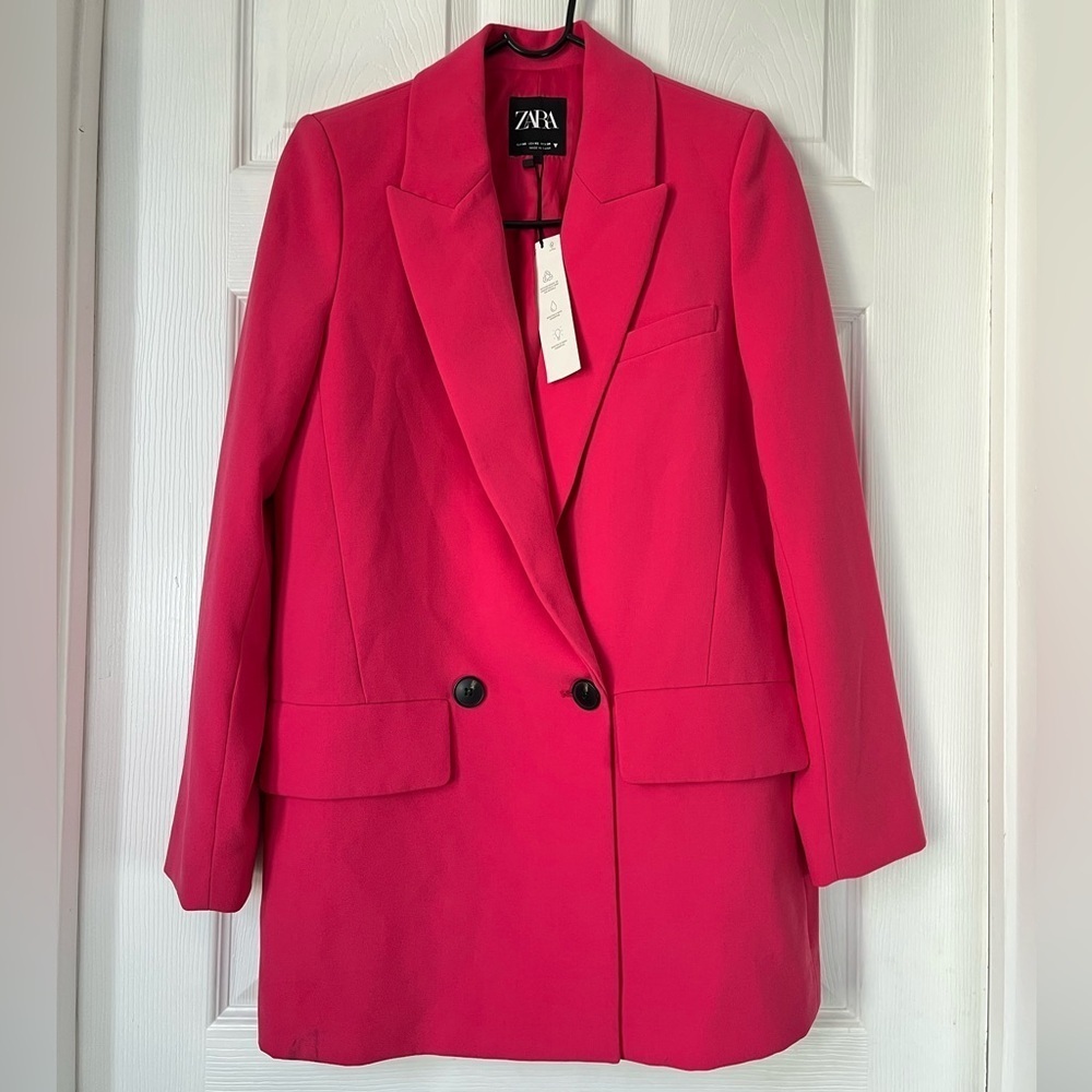 Zara Pink Oversized Double Breasted Blazer Extra Small